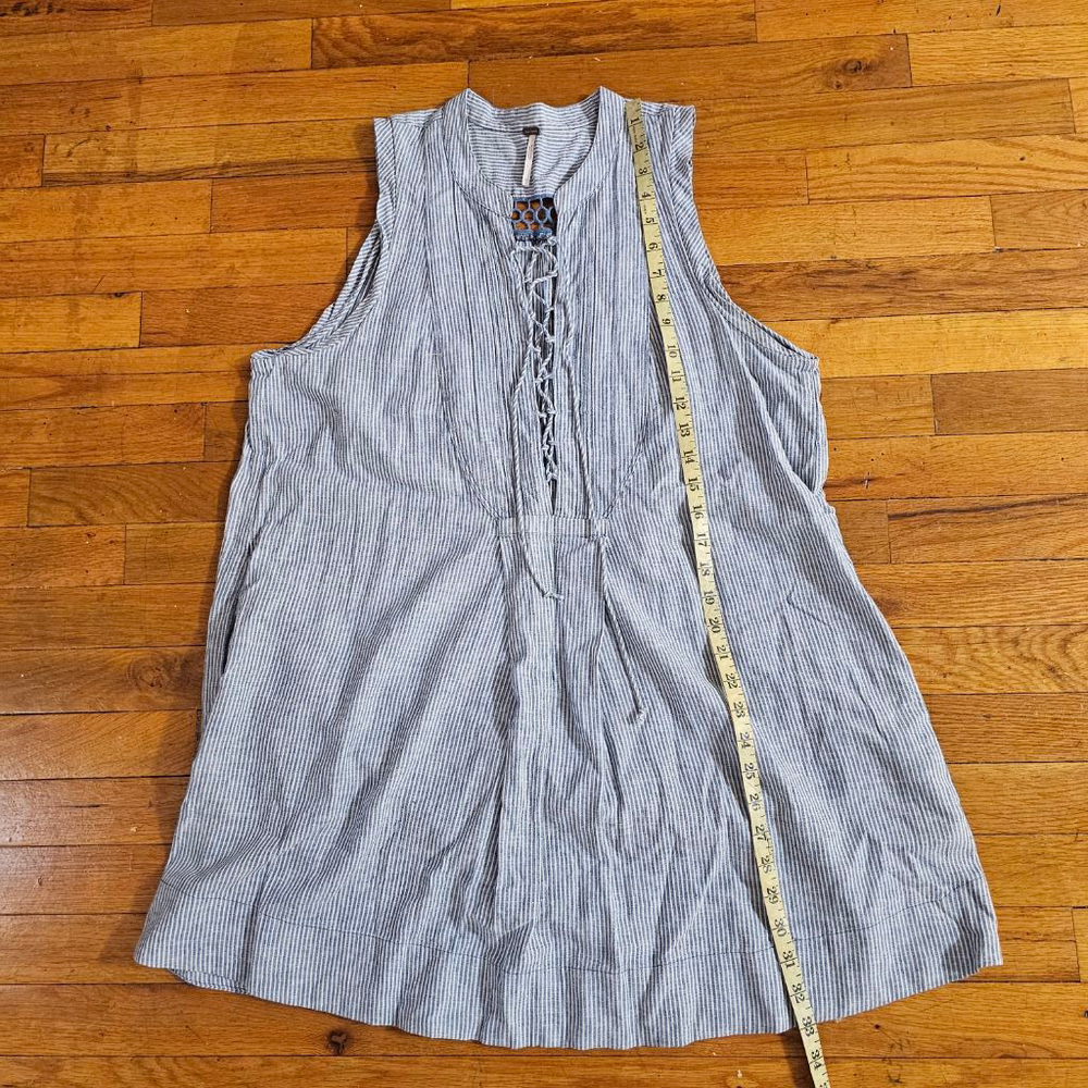 Free People Blue Linen Blend Striped Sleeveless Dress Medium - Picture 4 of 11